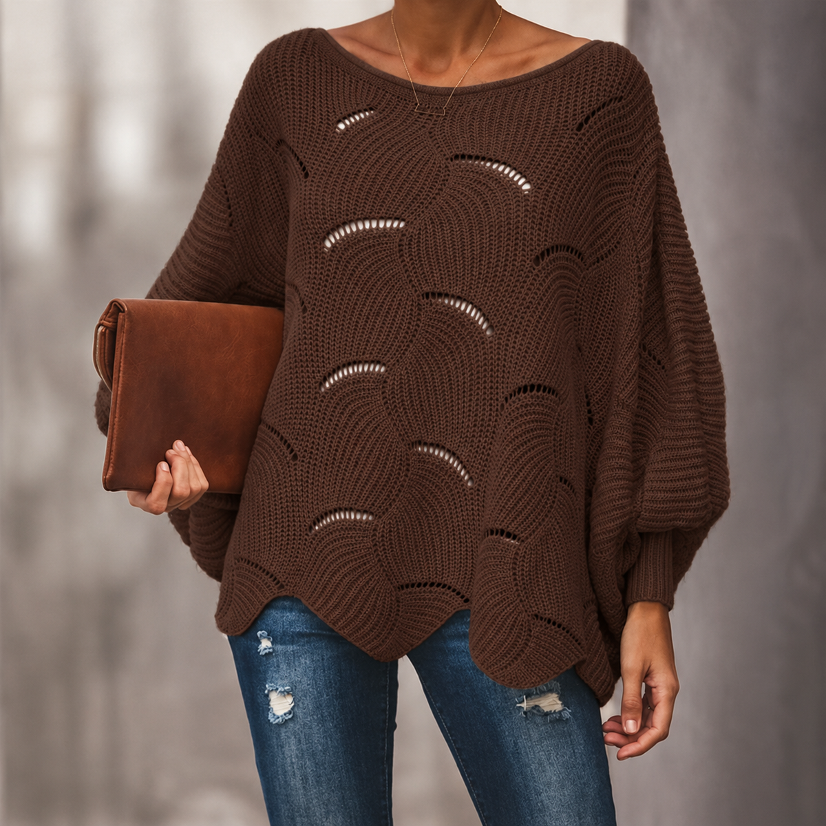 Élise™ | Pull Ample en Maille Ajourée