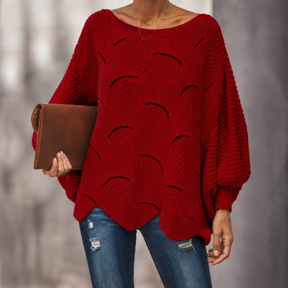 Élise™ | Pull Ample en Maille Ajourée